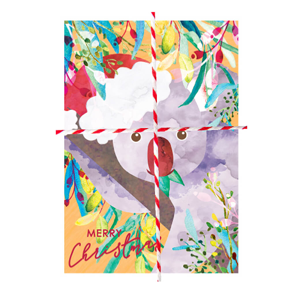 Australian Made Christmas Card Pack Cheerful Koalas supporting cancer council of Australia
