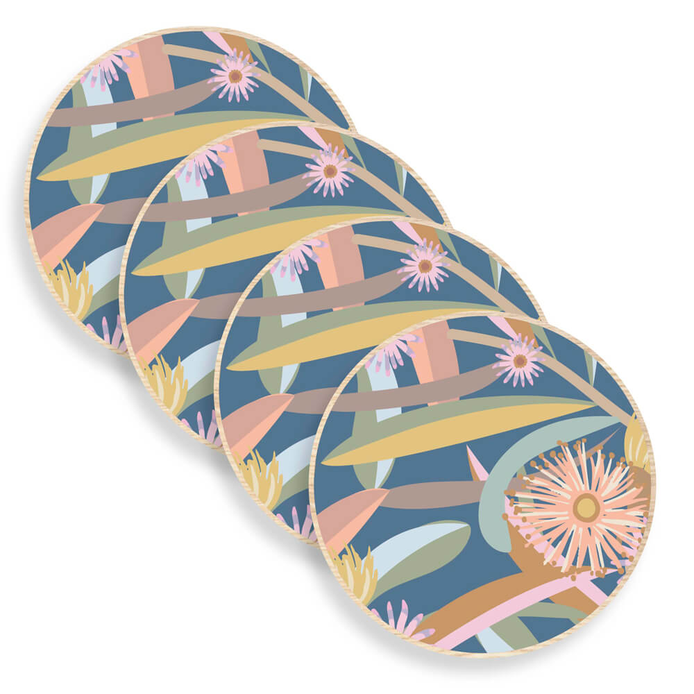 Australian Coaster Set Wooden Australian Florals Bits of Australia