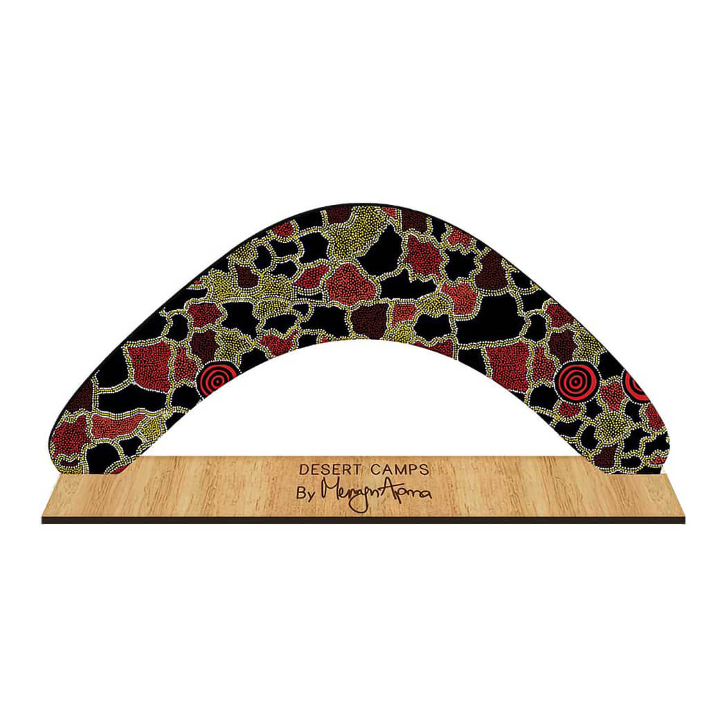 Australian Made Decorative Boomerang with Display Stand - Artwork Desert Camps