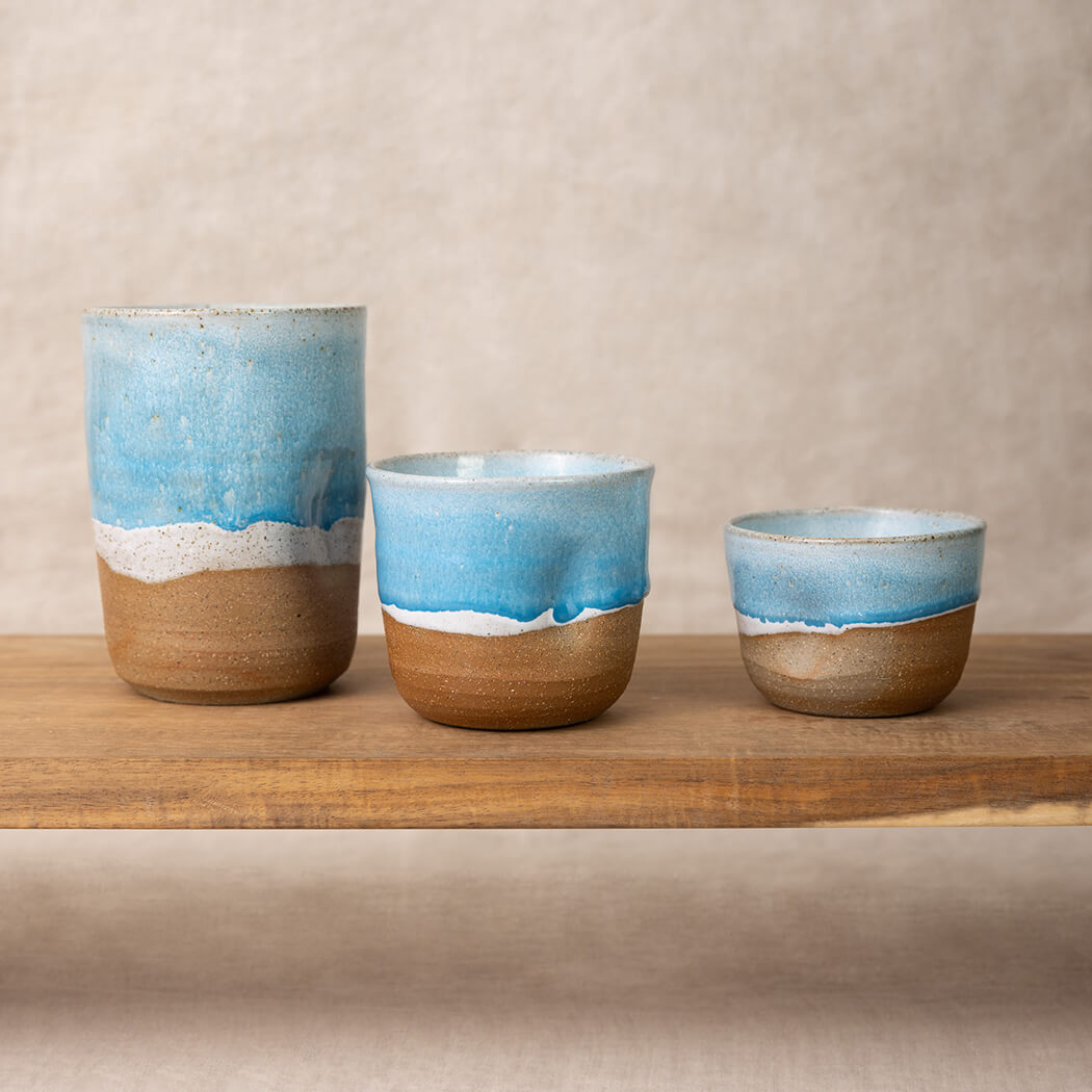 Australian Made Gifts for Christmas Hand Made Blue Ceramic Espresso Cups and Mug