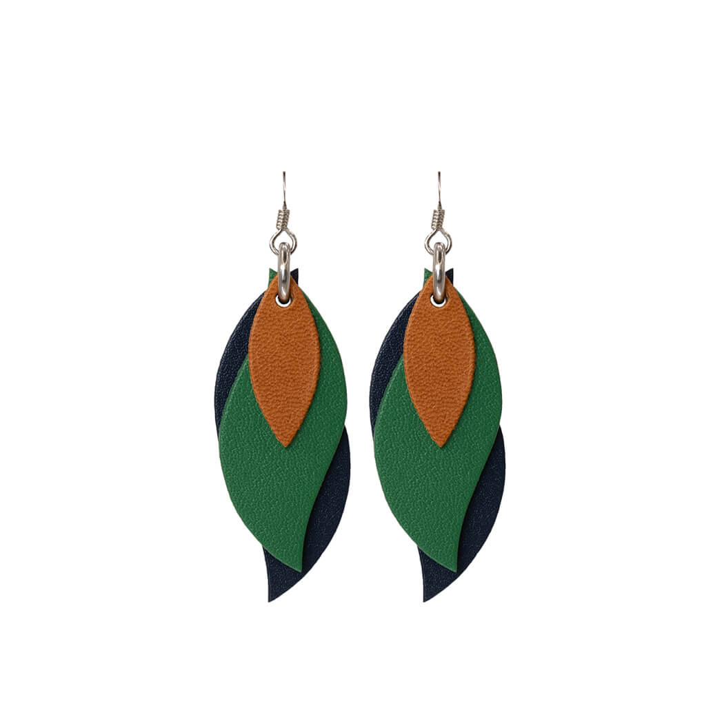 Australian Made Gifts for Women Kangaroo Leather earrings navy green and tan