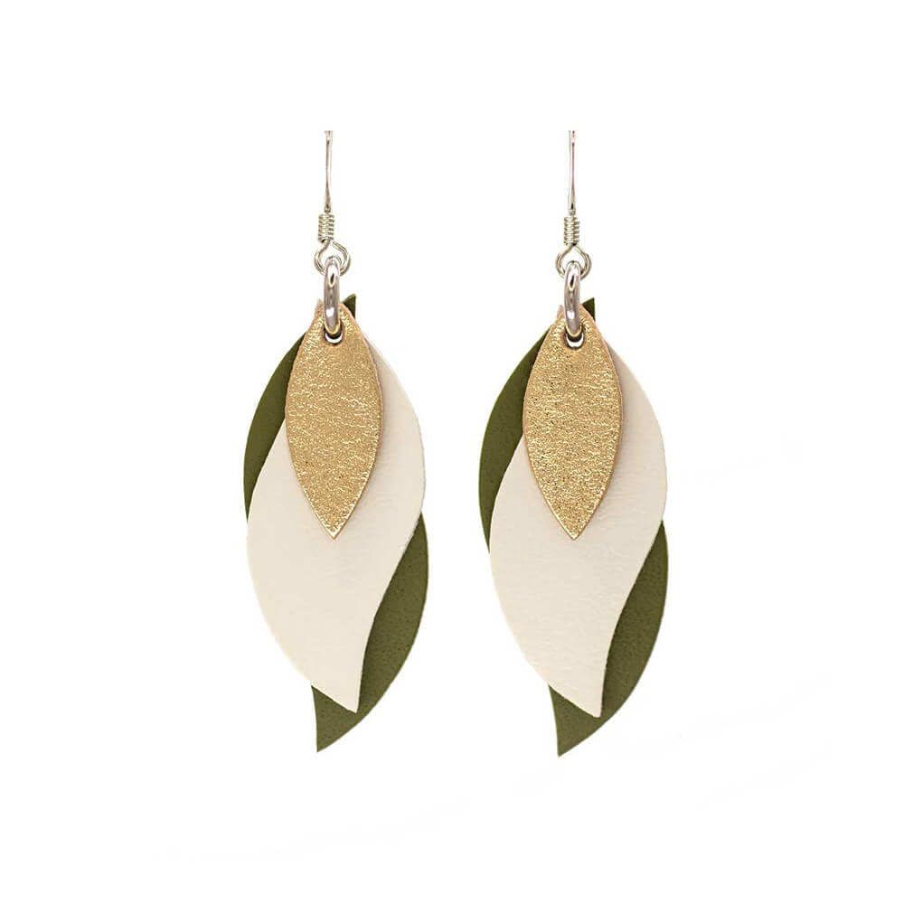 Australian Made Leather Earring Gold & Olive by KI&Co