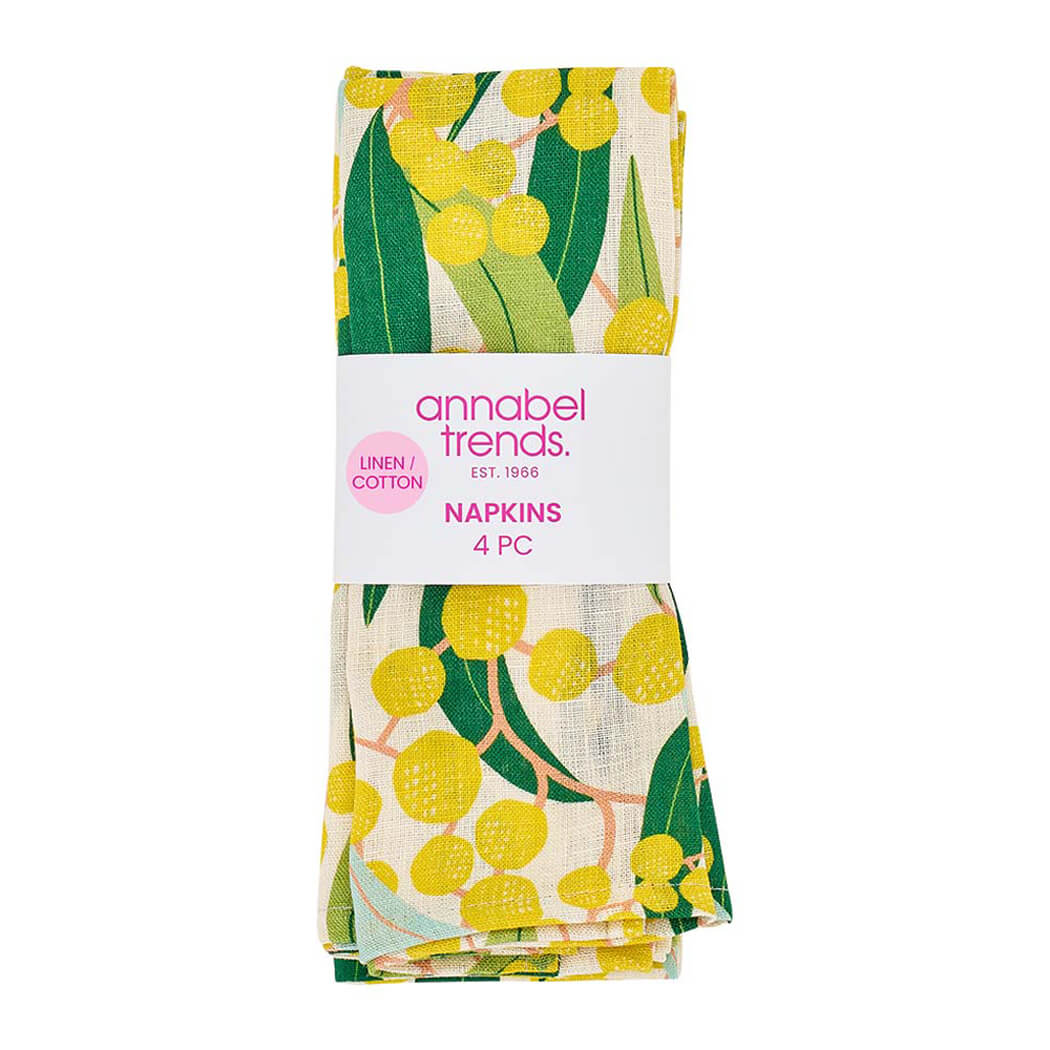 Yellow wattle australian made linen and cotton napkin set of 4