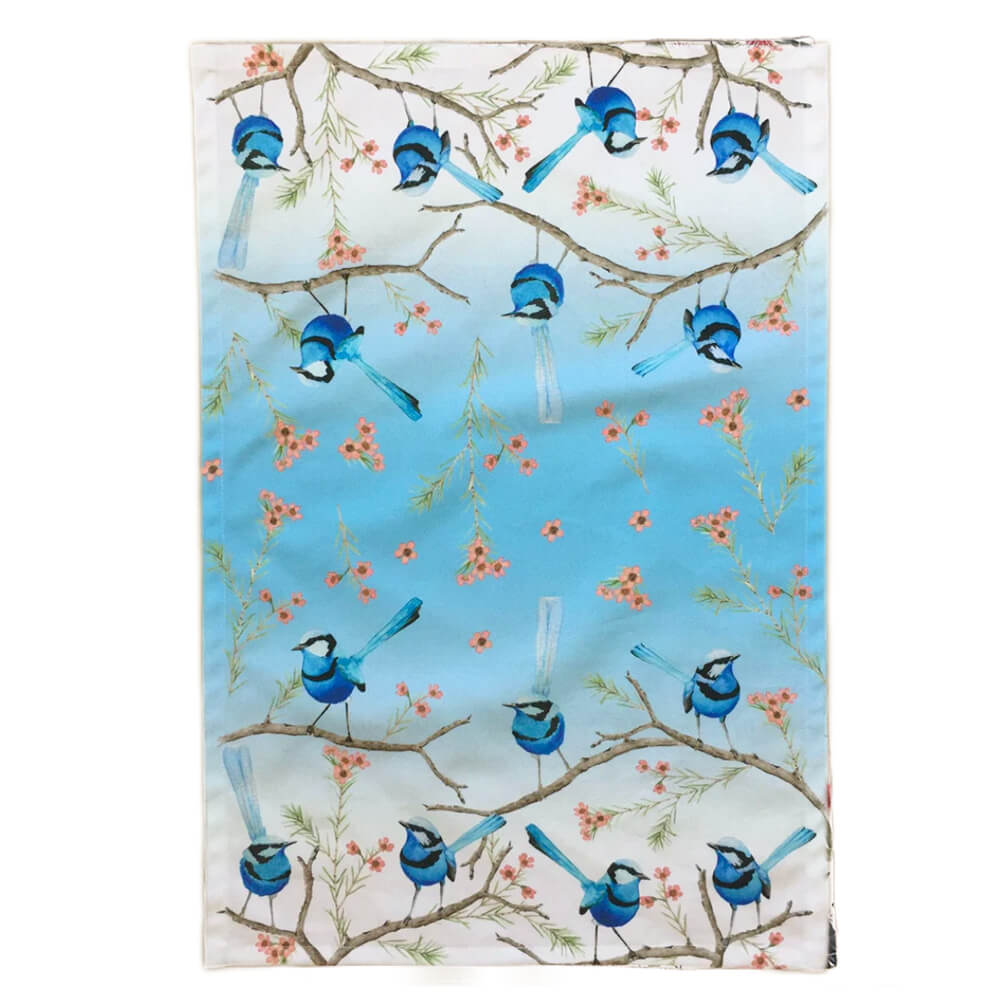 Australian Made Tea Towel Native Blue Fairy Wren