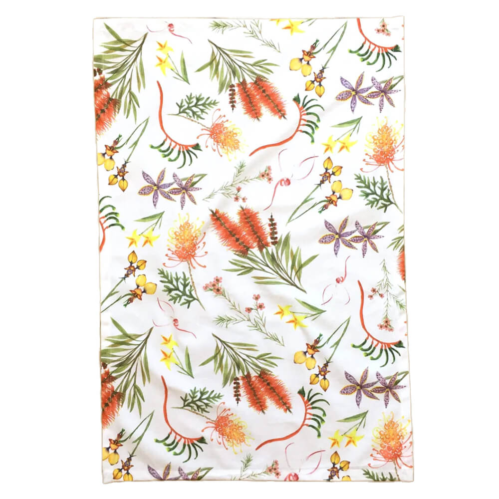 Australian Made Tea Towel Native Flowers by Silken Twin