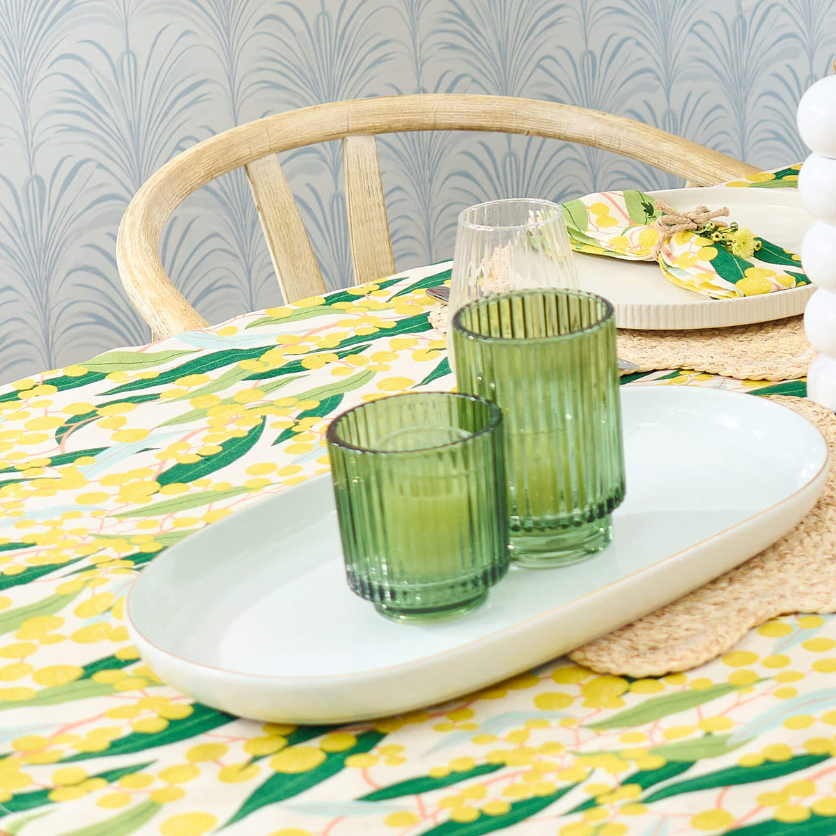 Yellow wattle linen napkins and tablecloth Australian Made