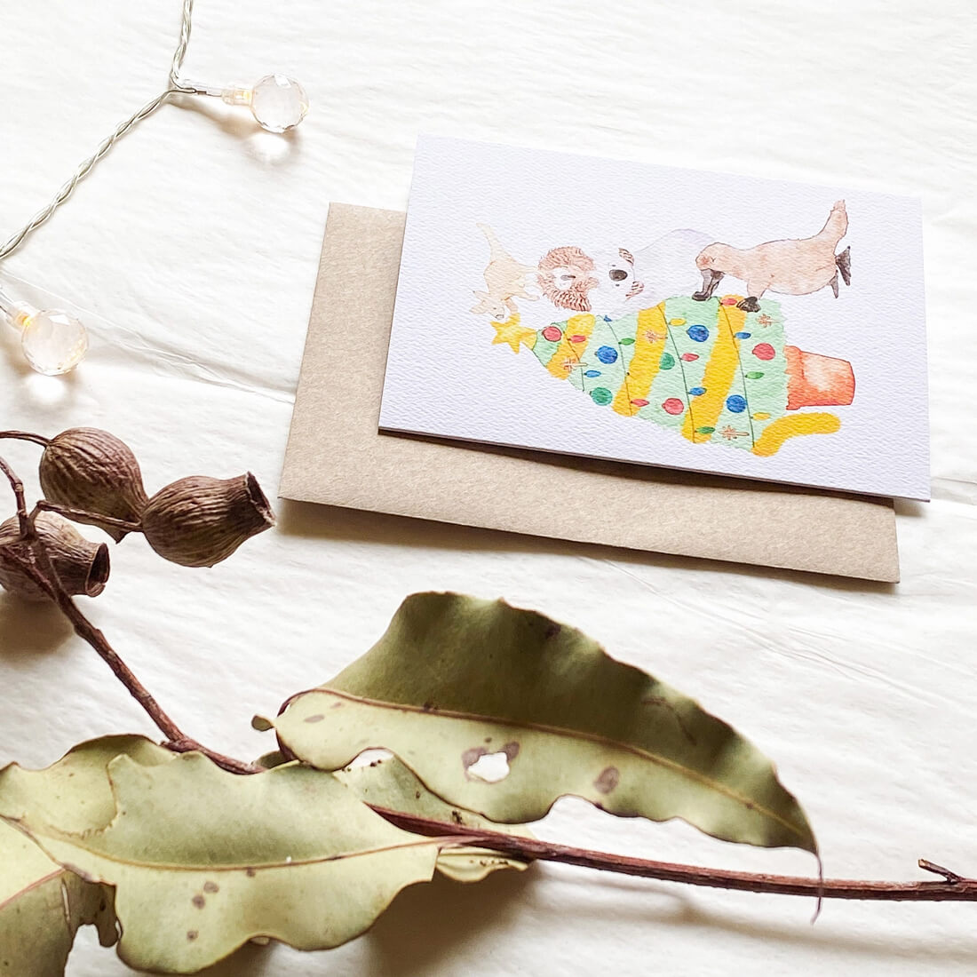 Australian Natie Animals Christmas Themed Card by The Wattle Studio