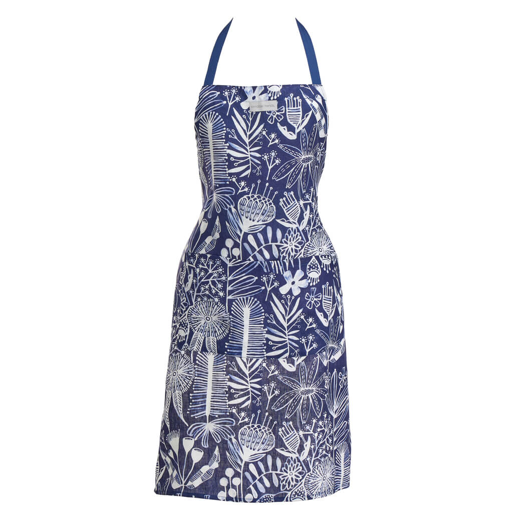 Australian Souvenir Apron Navy Native Flowers Made in Australia by Annabel Trends 