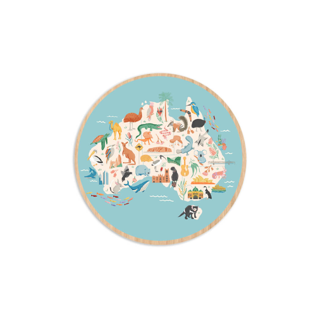 Australian Souvenir Australia Map themed wooden magnet