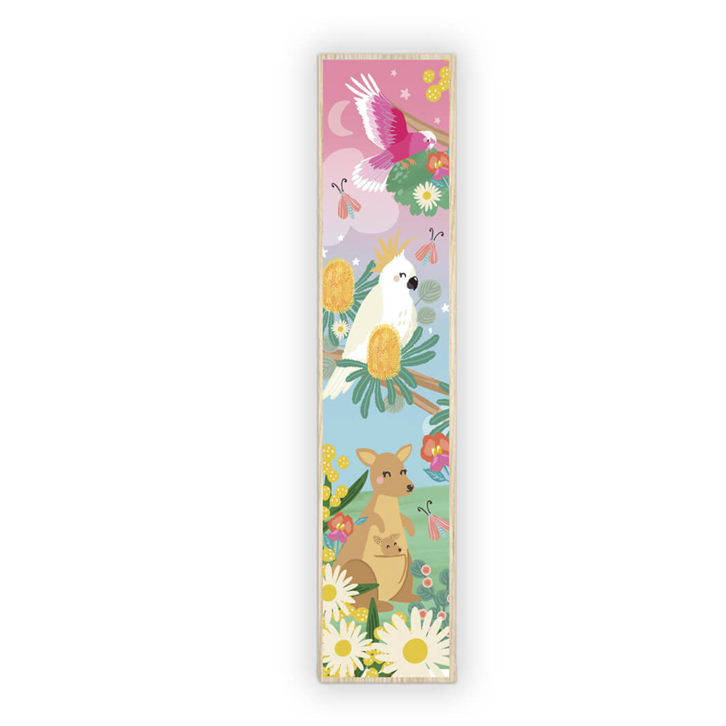 Australian Souvenir Bookmark with Cockatoo and Kangaroo illustration