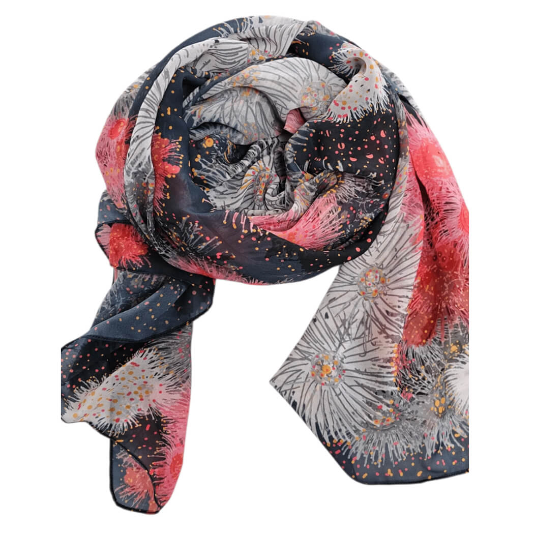 Australian Souvenir Scarf Made in Australia in Bush Confetti Gum Blossom Design