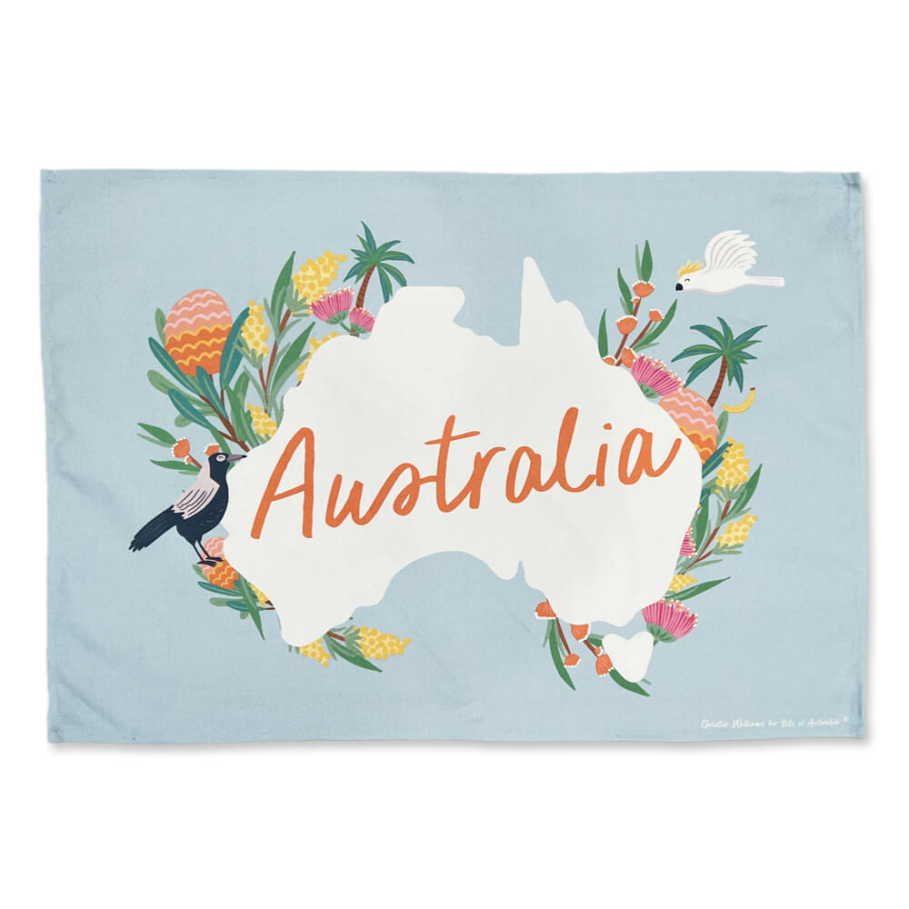 Australian Souvenir Tea Towel Map of Australia by Christie Williams