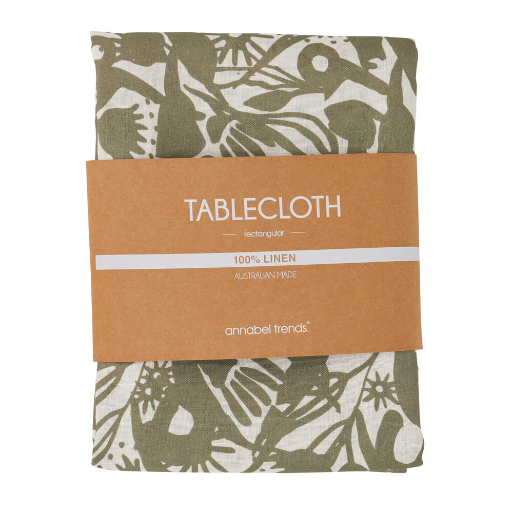 Australian Souvenirs Abstract Eucalyptus Gum Leaves Linen Tablecloth by Annabel Trends
