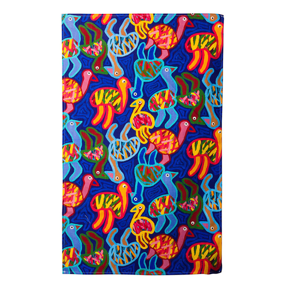 Australian Tea Towels Colourful Emus by Aboriginal Artist Thelma Beeton