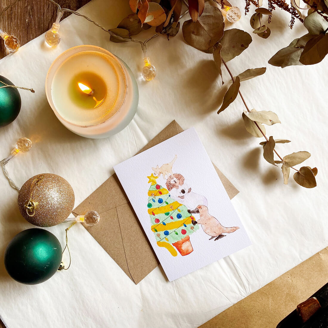 Australian Themed Christmas Card Made in Australia by The Wattle Studio