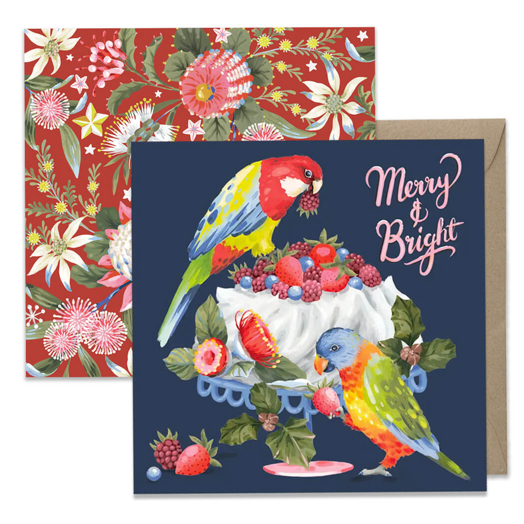 Australian Christmas Card Pack by Earth Greetings Made in Australia by Earth Greetings with Lorikeets and Pavlova