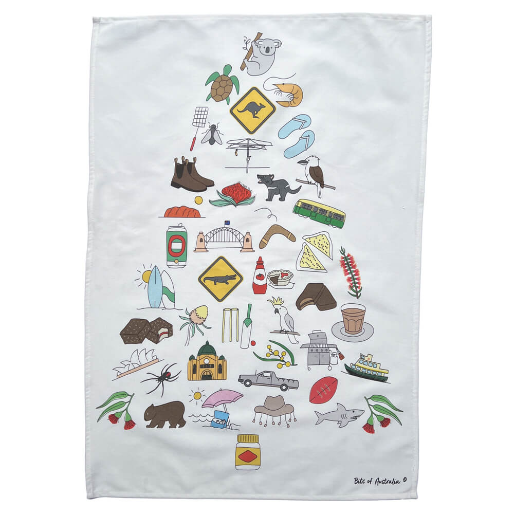 Australian Christmas Themed Tea Towel Aussie Icons Souvenir