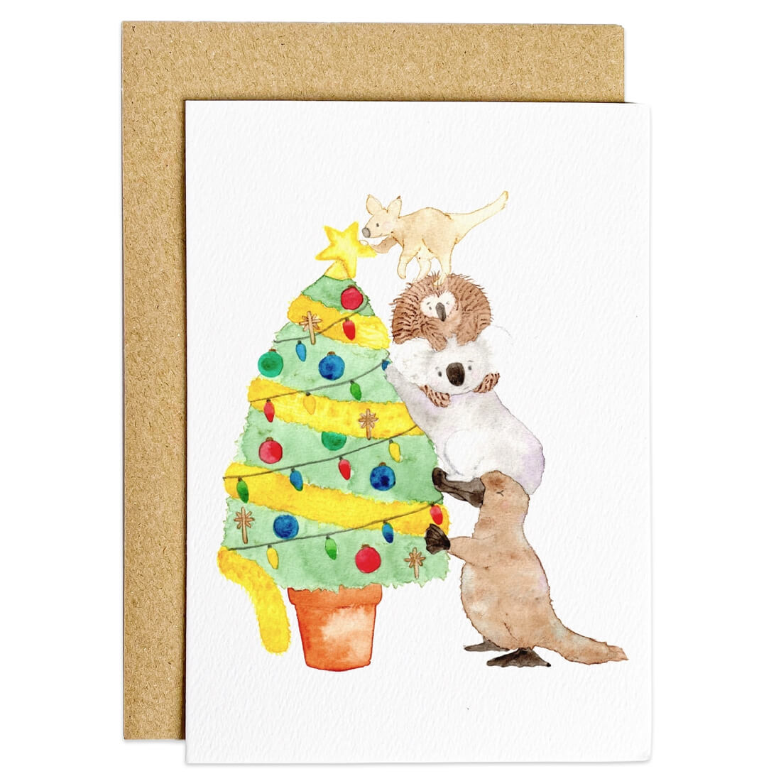 Australian Themed Christmas Tree Card Made in Australia by The Wattle Studio