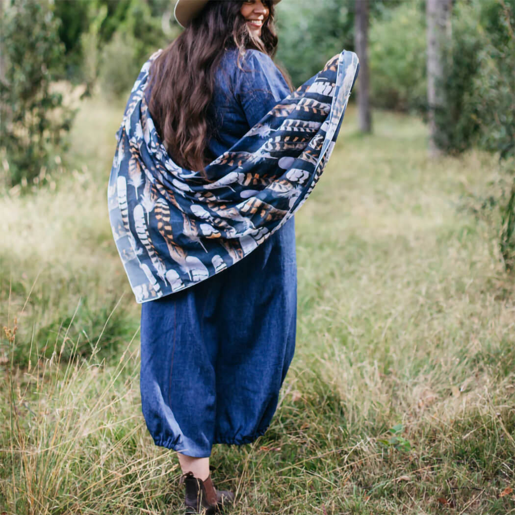 Australian Made Scarf by the Spotted Quoll Tasmania - Kookaburra Feathers Design