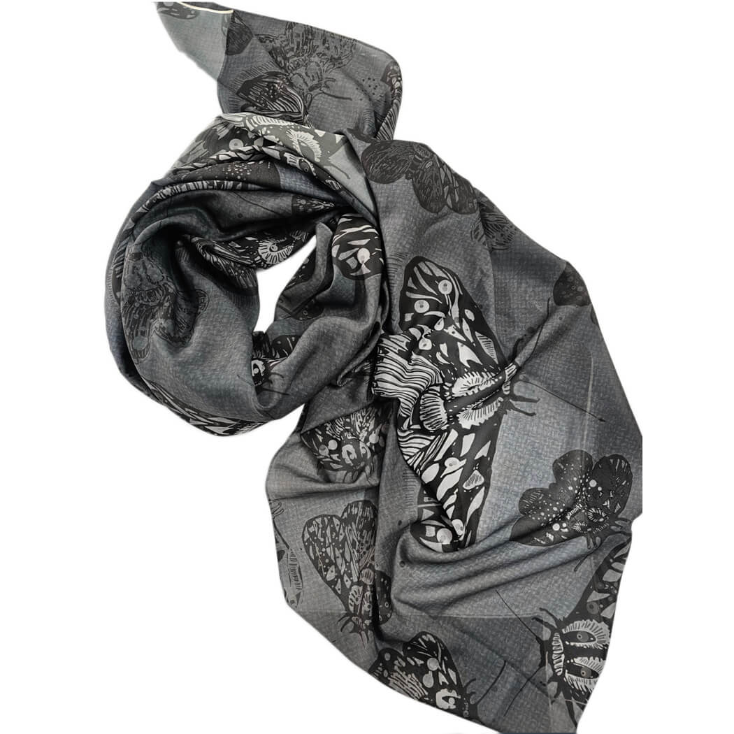 Australian Made scarf by the Spotted Quoll Slate Moth design