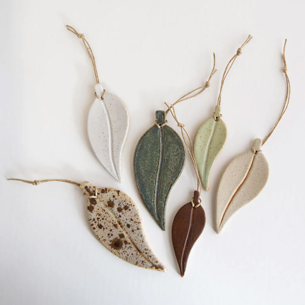 Australian Christmas Decorations Ceramic Eucalyptus Leaves by Kim Wallace Ceramics