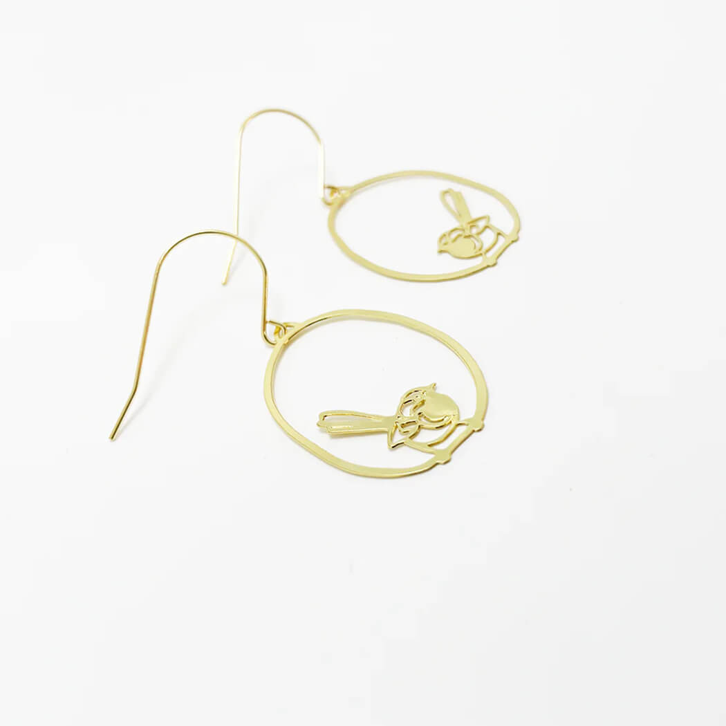 Australian Jewellery Mini Fairy Wren Earrings in Gold by Denz