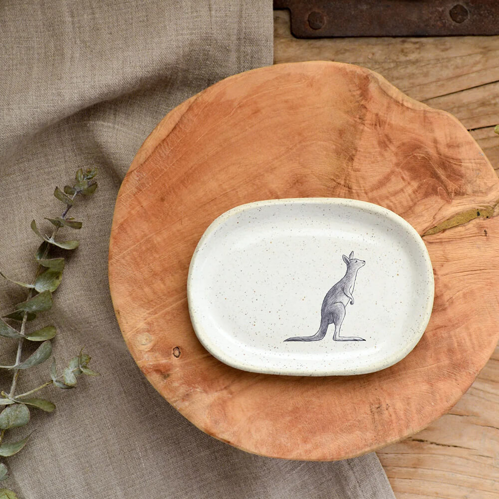 Australian Souvenirs Kangaroo Themed Small Ceramic Dish by KW Ceramics