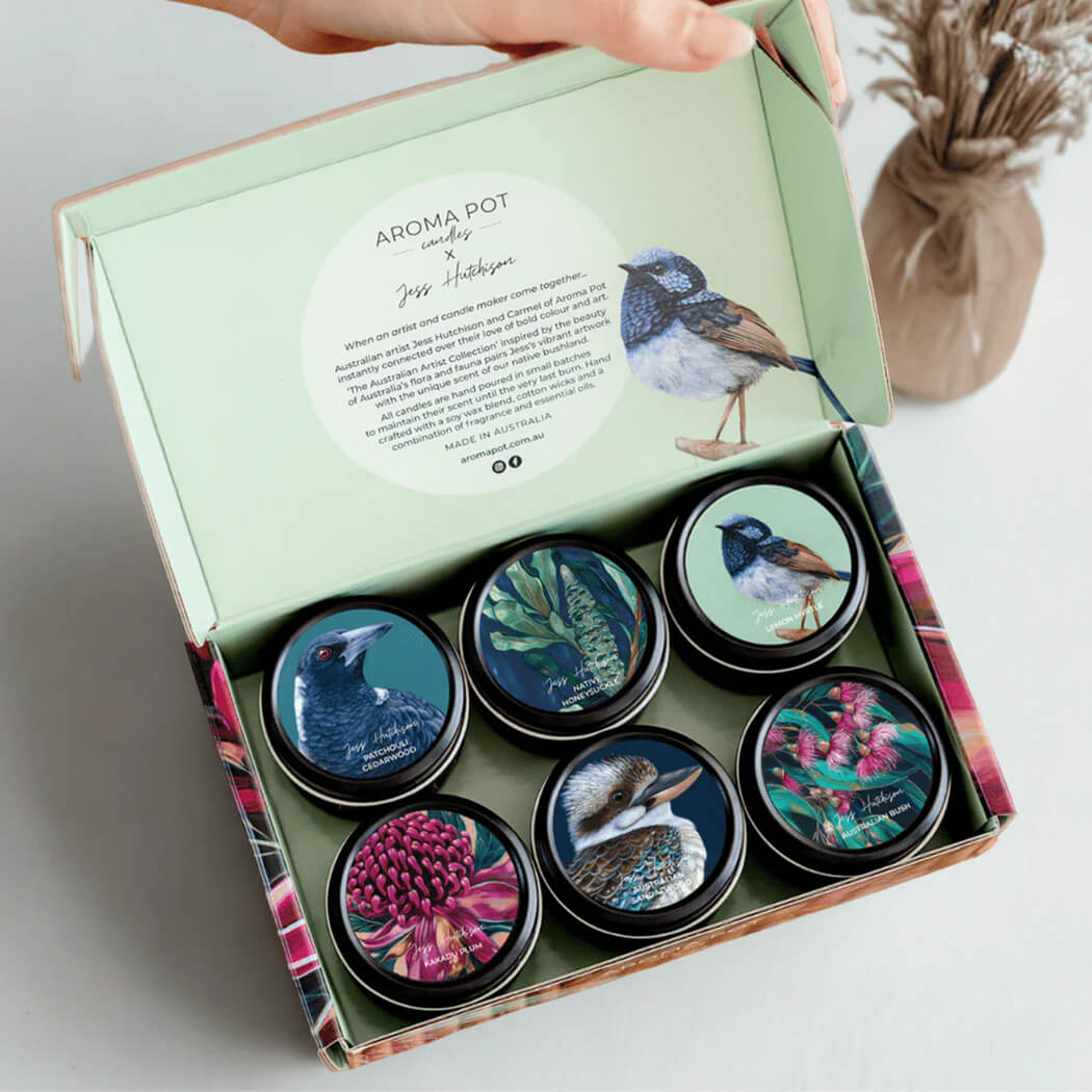 Australian Candle Giftset with Artwork by Aroma Pot and Jess Hutchinson