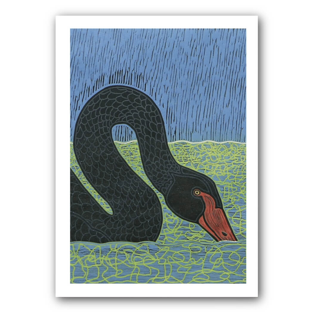 Buy Small Art Prints Australia of the Black Swan by Christine Upton