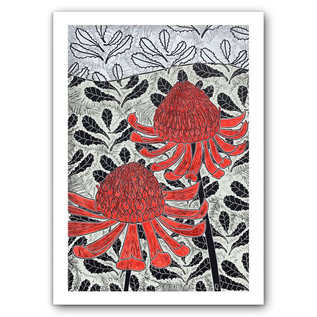 Buy Australian Art Prints and Posters Native Waratah by Christine Upton