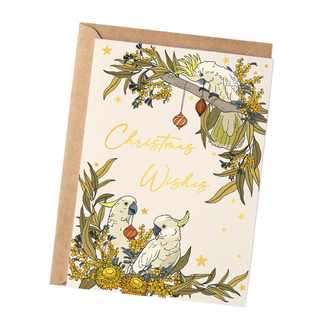 Cockatoo Christmas Wishes for Australian Greeting Cards