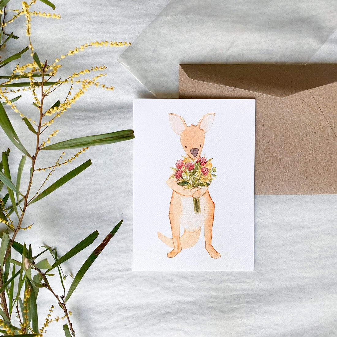 Kangaroo with Flowers Card