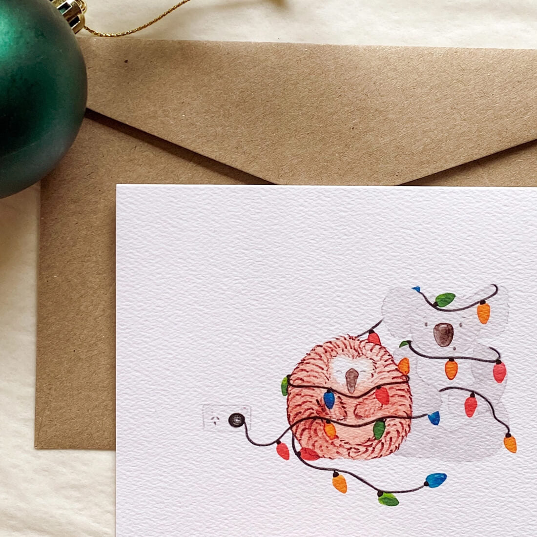 Cute koala and echidna Australian Christmas Card