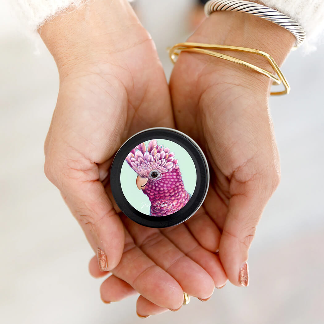 Desert Lime Soy Candle with Galah Design Made in Australia by Aroma Pot