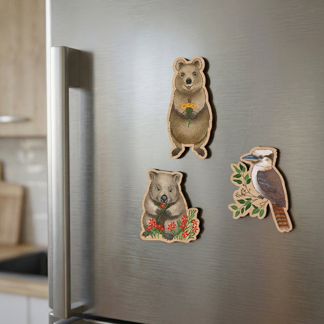 Earth Greeting Wooden Magnets Made in Australia