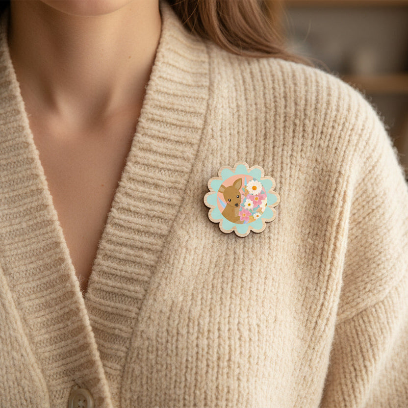 Australian Made Wooden Kangaroo Brooch