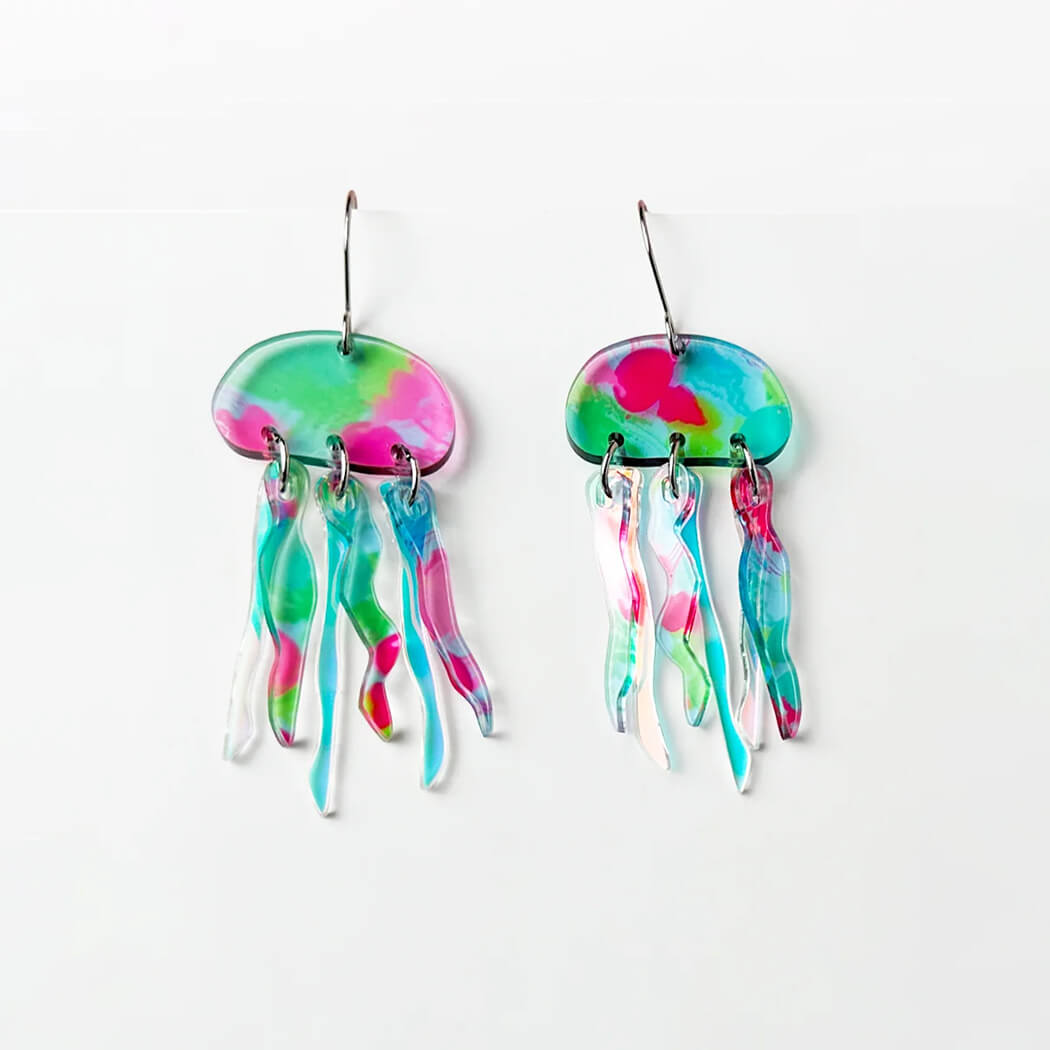 Jellyfish Acrylic Earrings Handmade in Australia by Little Geraldine