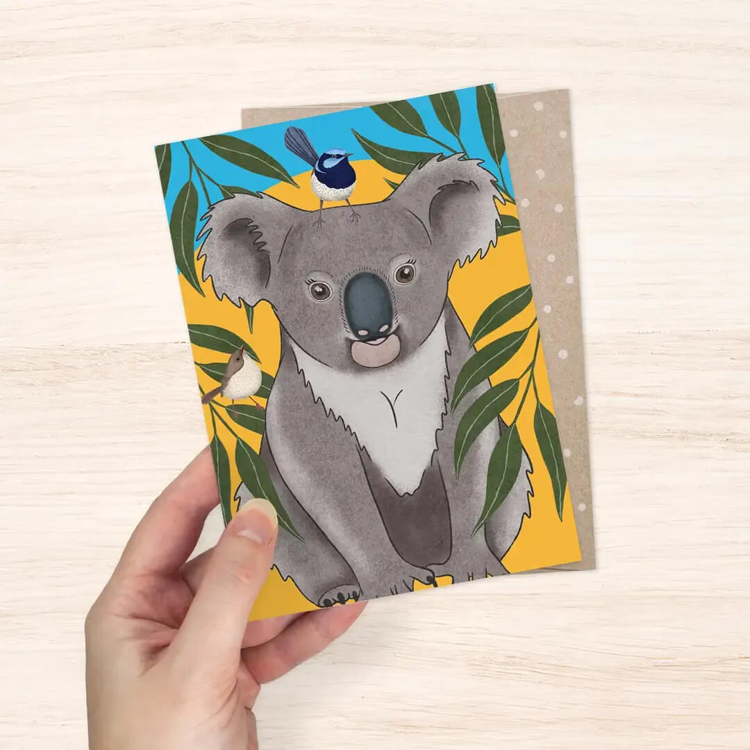 Koala and Wren Greeting Card by Earth Greetings Australia