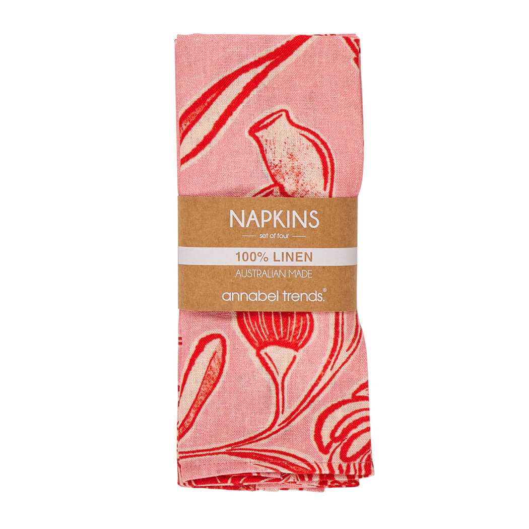Cloth Napkins Australia - 100% Linen Trailing Natives Design by Annabel Trends
