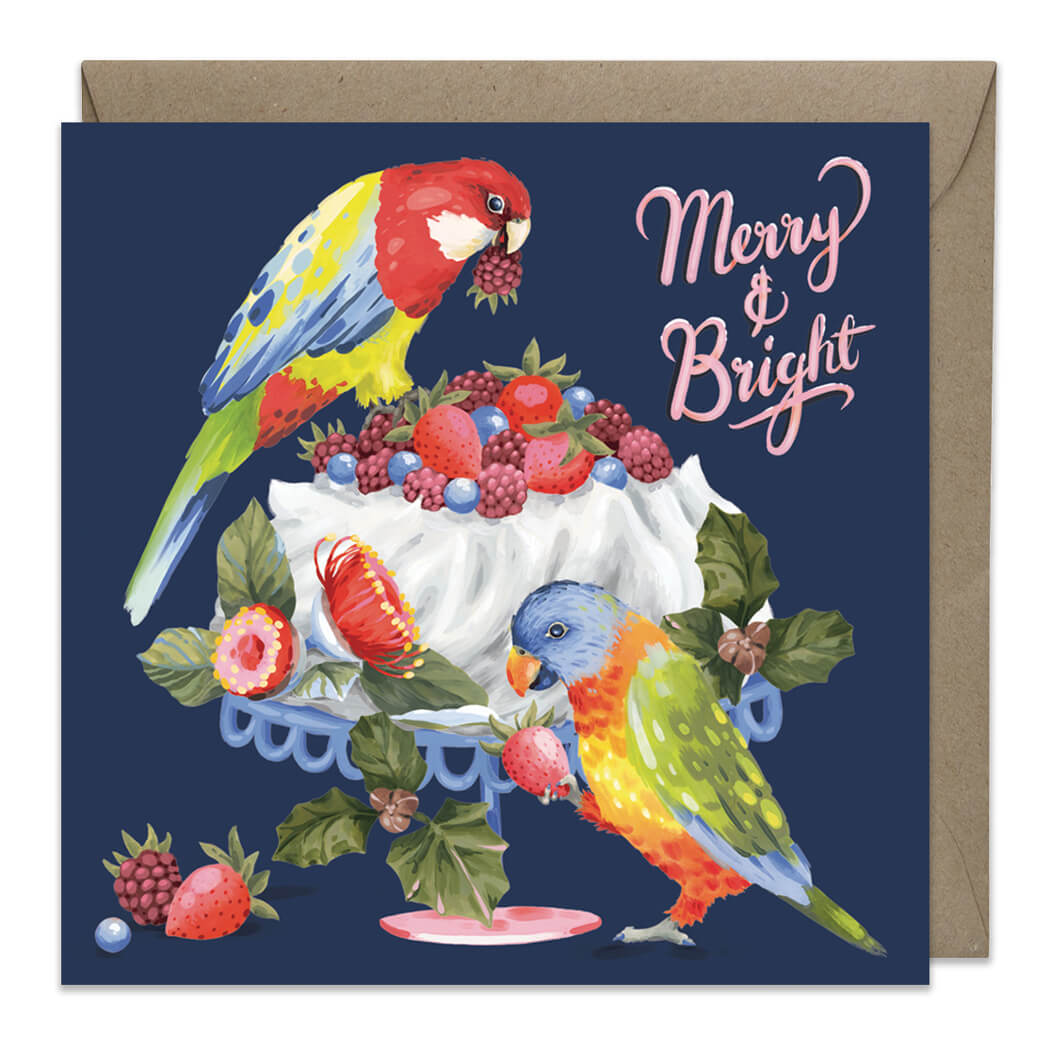 Lorikeet and Pavlova Themed Christmas Card by Earth Greetings