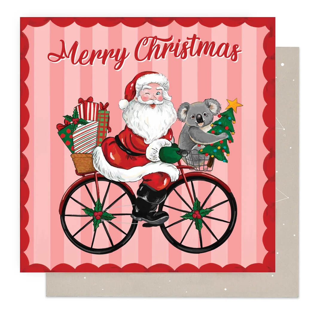 Australian made Santa Bike Ride Christmas greeting card with printed envelope