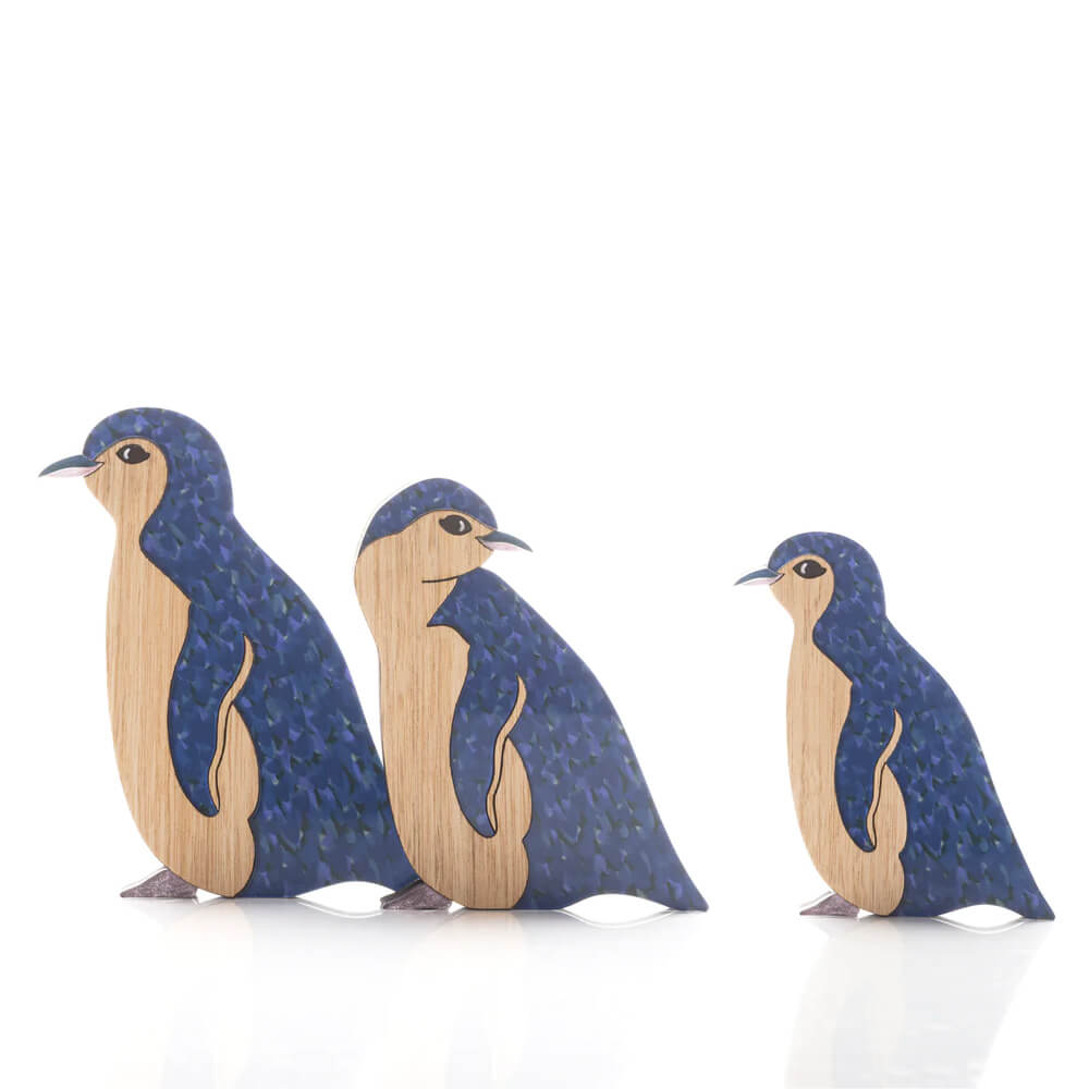 Set of 3 Penguins Handmade Wooden Sculptures Made in Tasmania