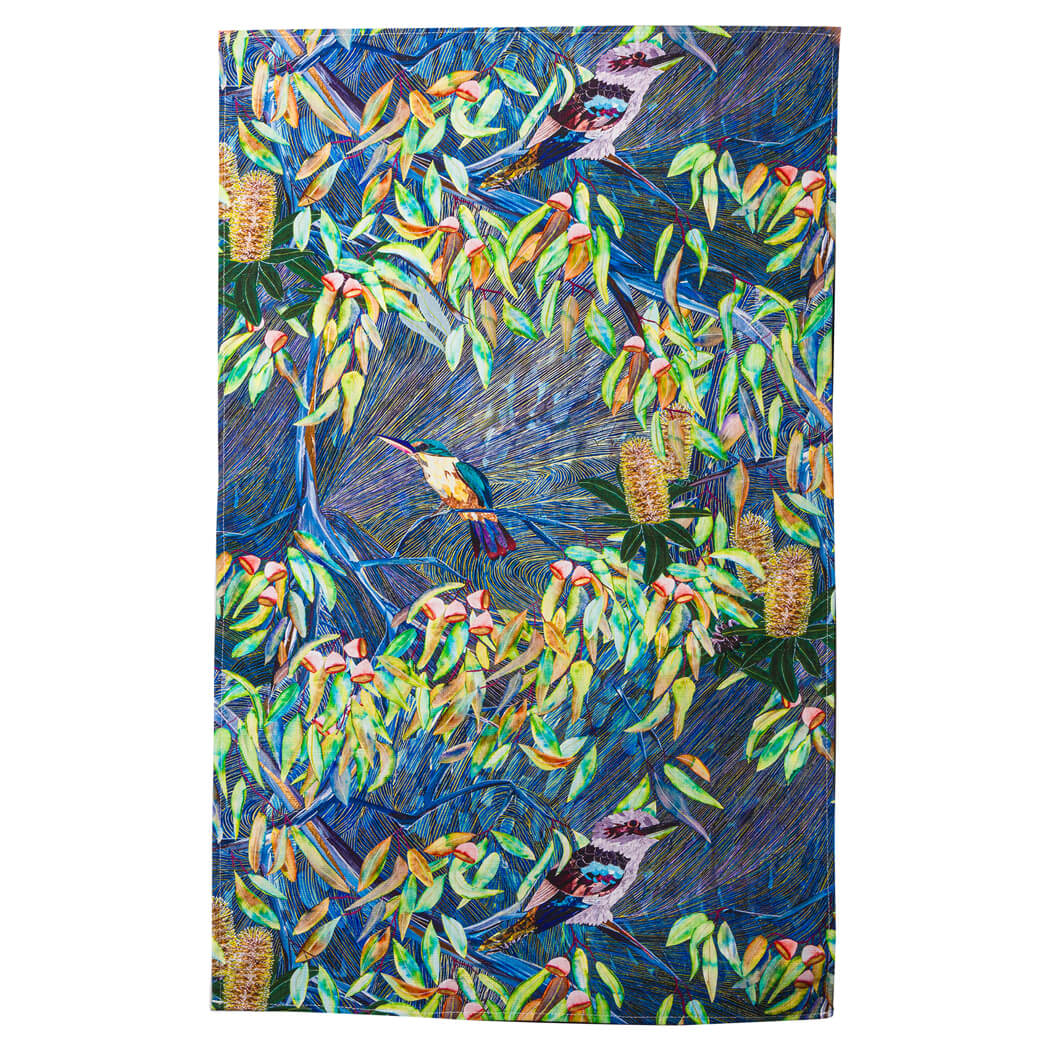 Souvenir Shop Tea Towels Australian Made Kookaburra Design by Brigid Corcoran