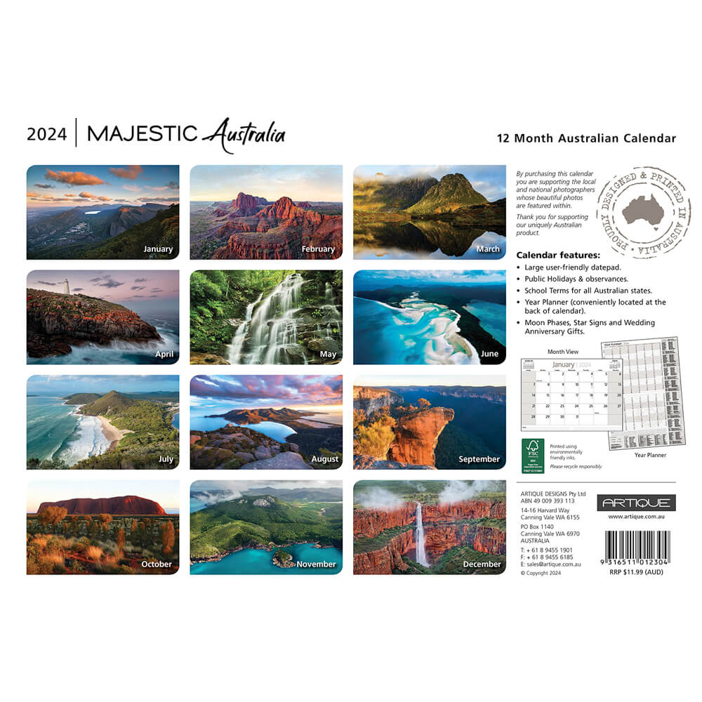 2024 Majestic Australia Calendar for Aussie Gifts to Send Overseas
