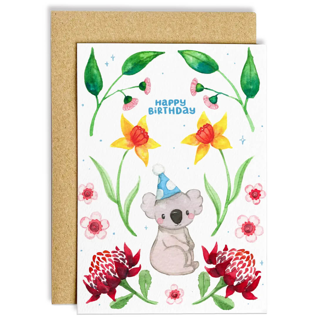 Koala Happy Birthday card Made in Australia by The Wattle Studio