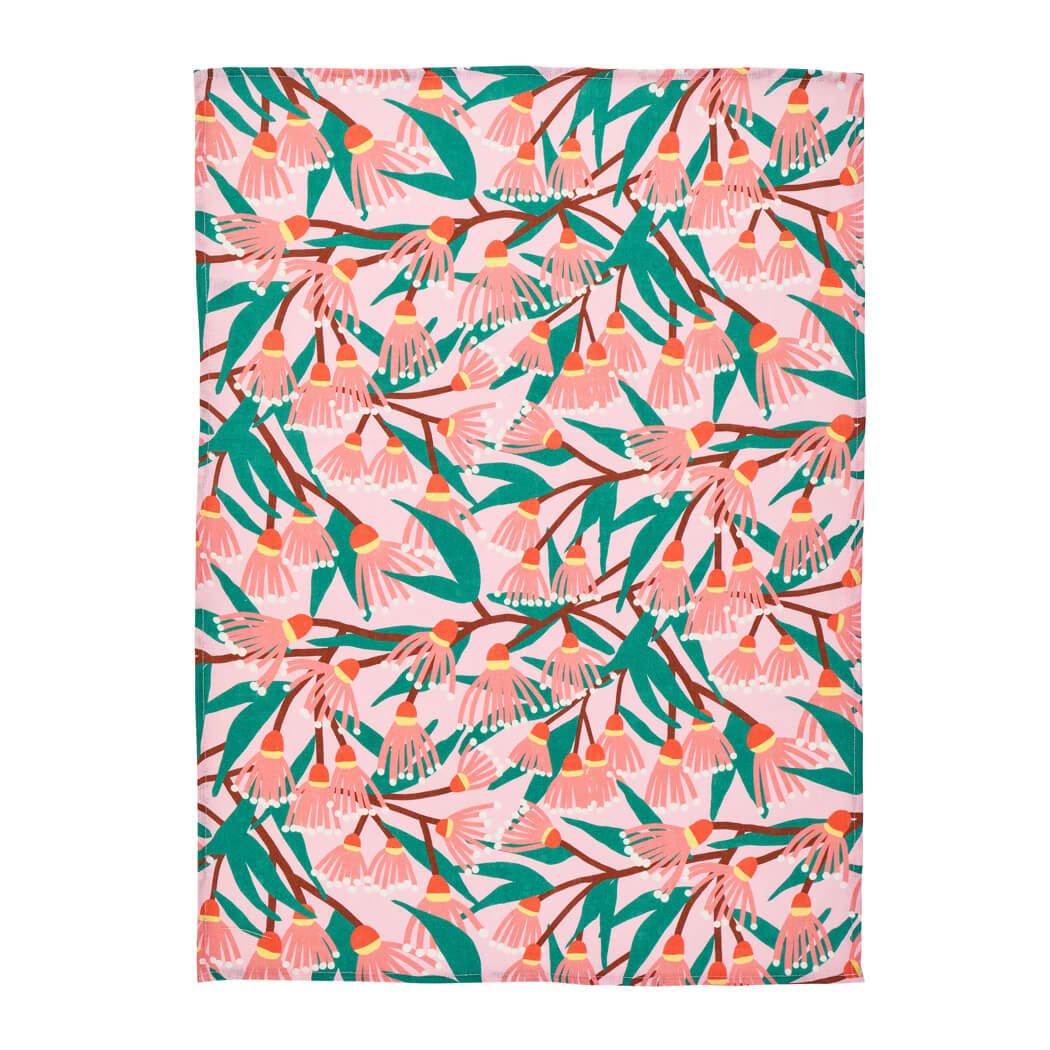 Best Tea Towels Australia - 100% Linen Gum Blossom Design Australian Made by Annabel Trends