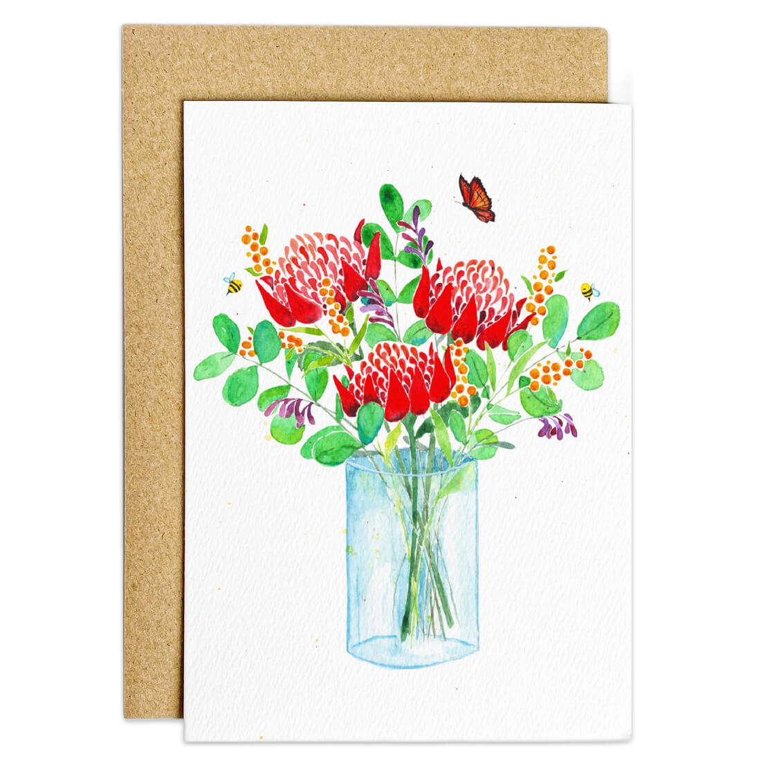 Waratah Bouquet Australian Greeting Card Blank Inside