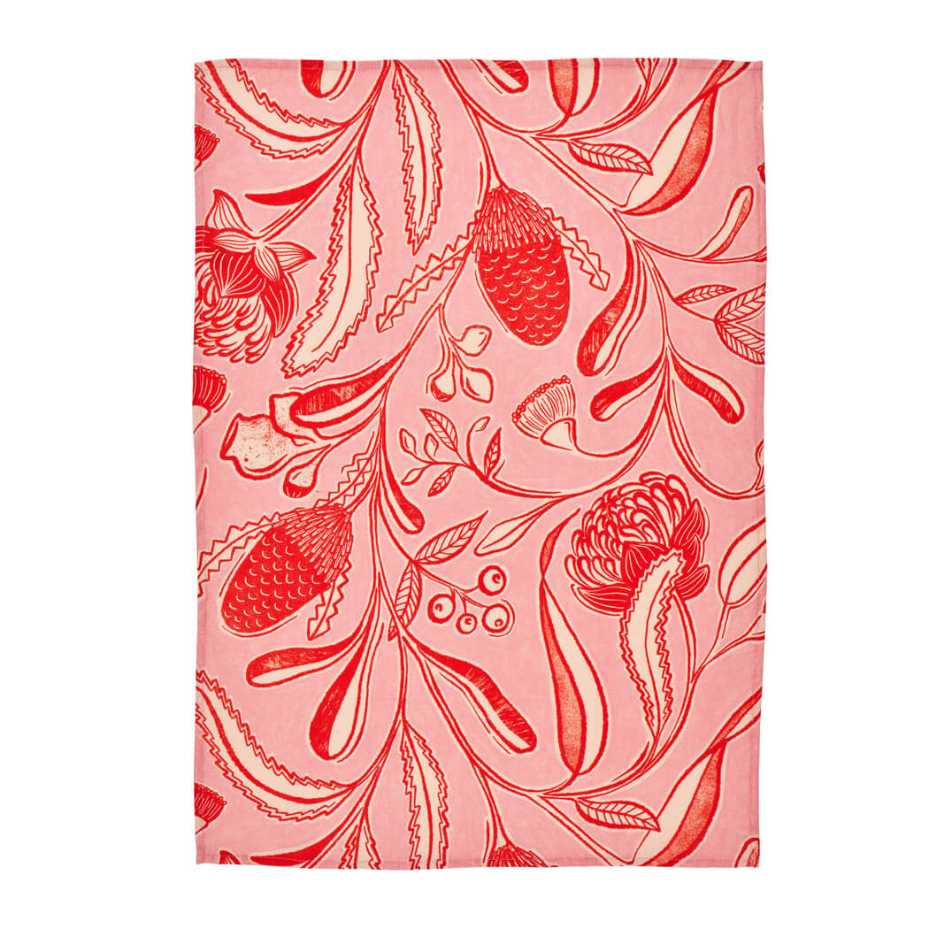 Best Tea Towels Australia - Waratah in Linen and Australian Made