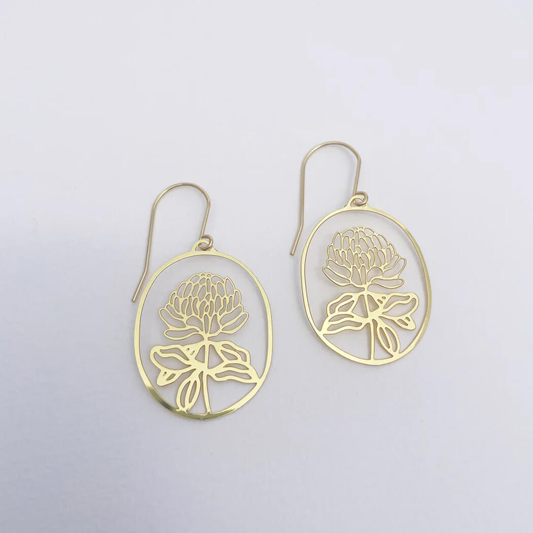 Waratah Earrings in Gold Australian made by Denz
