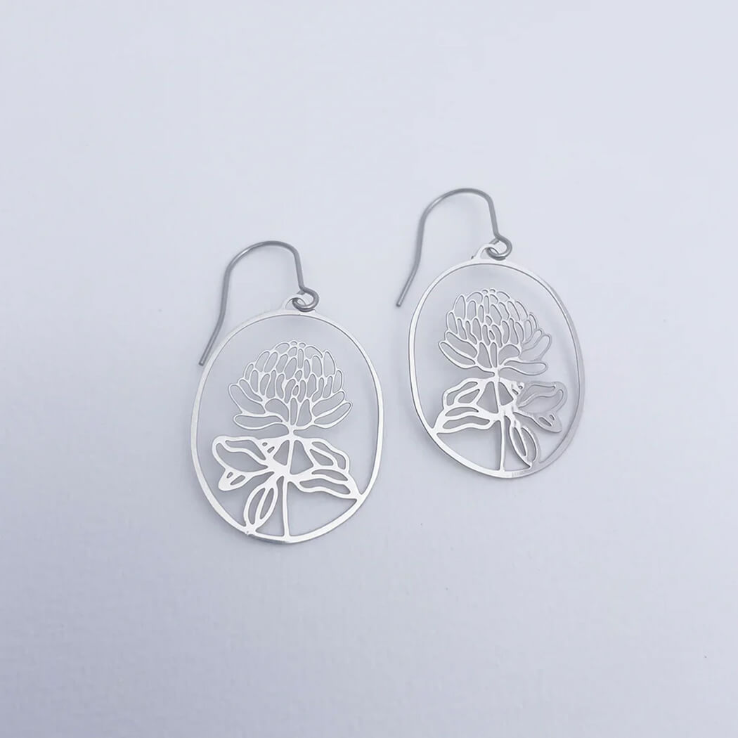Waratah Earrings in Silver - Australian Made by Denz